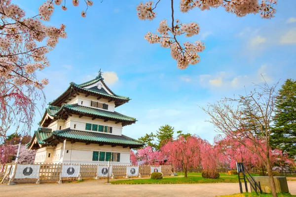 満開桜 東北地方と日本の最も美しい桜スポットの一つ 弘前公園内の弘前城の桜 — ストック写真