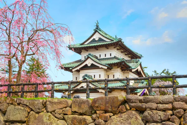 満開桜 東北地方と日本の最も美しい桜スポットの一つ 弘前公園内の弘前城の桜 — ストック写真