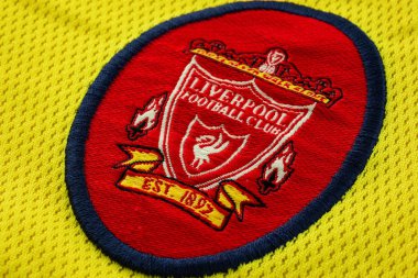  Liverpool Fc Rugby deplasman forması 1997-1999 kulübün amblemi ile yaklaşık Close-Up