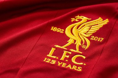 Liverpool Fc futbol ev mayo 2017-2018 kulübün amblemi, kulübün 125 yıl kutlama ile yaklaşık Close-Up