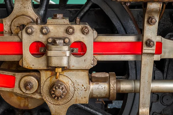 Close up van de stoom locomotief wielen — Stockfoto