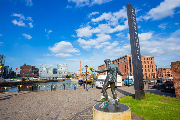 Sculpture of Billy Furry at the Royal Albert Dock in Liverpool, UK