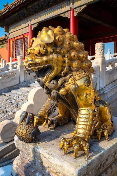 Qianqingmen Kapısı Ndaki Aslan Heykelleri Yasak Şehirdeki Kutsal Saflığın Kapısı — Stok fotoğraf