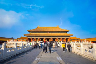 Pekin, Çin - 9 Ocak 2020: Qianqinggong (Cennet Saflığı Sarayı) Yasak Şehir 'in ana sarayı ve yaşam alanındaki üç saraydan biridir.