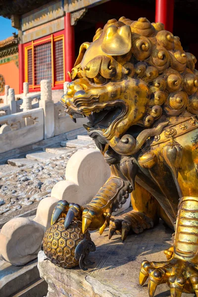 Qianqingmen Kapısındaki Aslan Heykelleri Çin Pekin Şehrindeki Yasak Şehir Deki — Stok fotoğraf