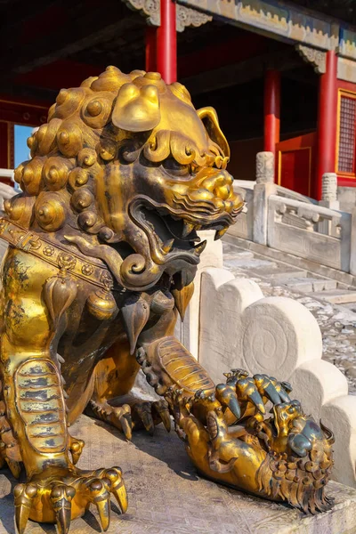 Esculturas Leones Puerta Qianqingmen Puerta Pureza Celestial Ciudad Prohibida Beijing —  Fotos de Stock