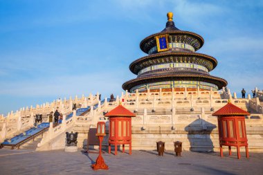 Pekin, Çin - 10 Ocak 2020: Cennet Tapınağı dini yapıların imparatorluk kompleksi