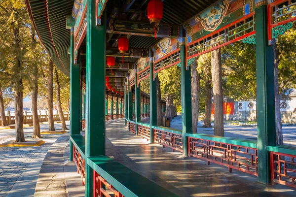 Corredor Longo Uma Passarela Coberta Palácio Verão Pequim China — Fotografia de Stock