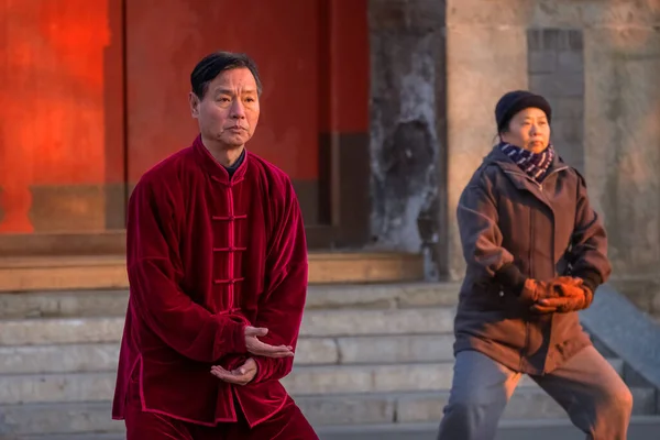 Beijing China Ene 2020 Grupo Personas Identificadas Practicando Tai Chi — Foto de Stock