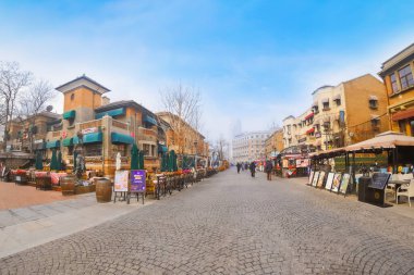 Tianjin, Çin - 16 Ocak 2020: İtalyan Style Town (1901-1947) tabanlı. Kasaba geceleri barları ve otantik İtalyan restoranları olan bir mekan haline geliyor.