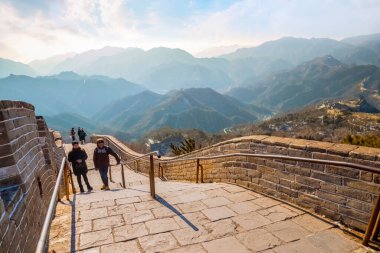 Pekin, Çin - 14 Ocak 2020: Badaling 'deki Çin Seddi, Ming Hanedanlığı' nda inşa edildi.