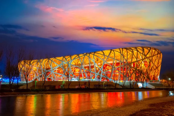 Národní Stadion Neboli Ptačí Hnízdo Postavený Pro Letní Olympijské Hry — Stock fotografie