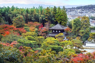 Ginkaku-ji tapınağının sonbaharda Kyoto, Japonya 'da güzel bir yeşillik manzarası.