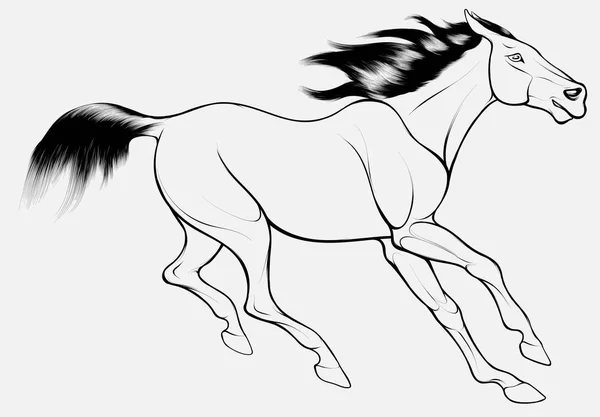 Quick Sketch Monochromatic Horse Dark Long Mane Galloping Free Vector — Stock Vector