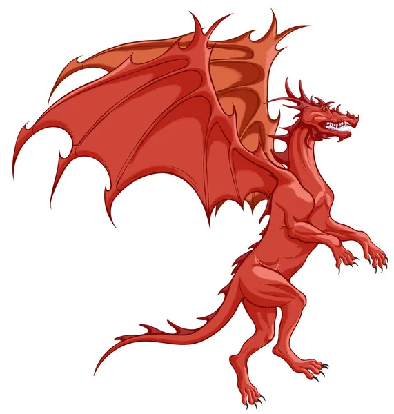離陸の準備 ニヤリと口の中で赤いドラゴン 翼のある蛇 おとぎ話の神話のキャラクターのイラストです 幻想的な生き物のうなり声 — ストックベクタ