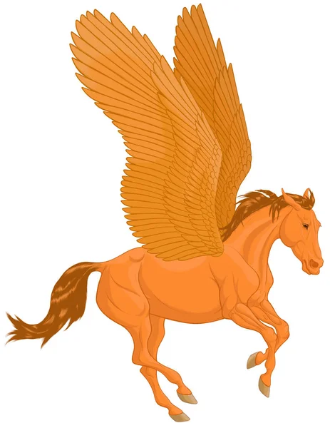 Galloping Pegasus Przygotowuje Się Startu Mitologiczny Jasnożółty Koń Rozprzestrzenił Skrzydła — Wektor stockowy