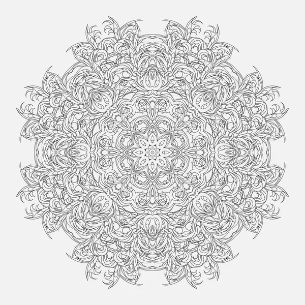 Traceria Circular Monocromática Abstracta Copo Nieve Modelado Mandala Decorativo Lineal — Vector de stock