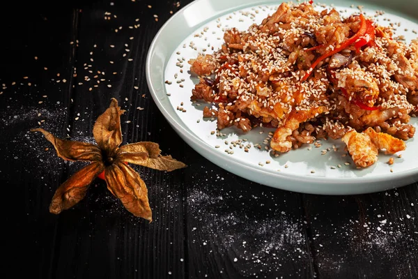 Selektiver Fokus Auf Chinesischen Reis Mit Huhn Asiatisches Fastfood Chinesische — Stockfoto