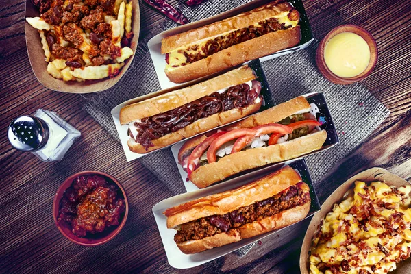 Widok Góry Tradycyjne Amerykański Fast Food Hot Dog Bekonem Serem — Zdjęcie stockowe