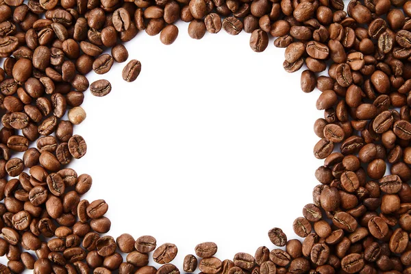 Bir Çerçeveden Kavrulmuş Kahve Çekirdekleri Ile Boş Kopya Alanı Üstten — Stok fotoğraf