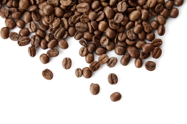Kahve Çekirdekleri Beyaz Arka Plan Üzerinde Izole Yığını Görünümü Kapatın — Stok fotoğraf