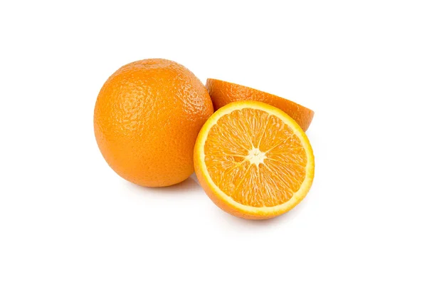 Orange fruit with half isolated on white background with clipping path. Perfectly retouched. ready-to-use food images — Stock Photo, Image