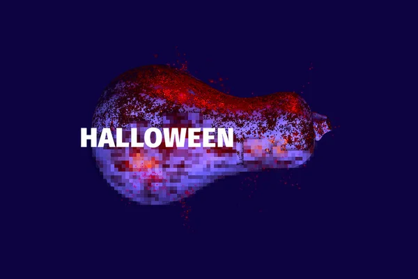 Δημιουργική αφίσα για το Halloween party στο club με λαμπερό βιολετί, κόκκινη κολοκύθα με λαμπερό βιολετί φόντο. Τρομακτικό και ανατριχιαστικό Απόκριες αφίσα παλλακίδα διακοπών. Μινιμαλιστικό — Φωτογραφία Αρχείου
