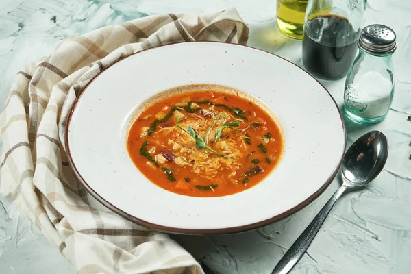 Sopa Verduras Italiana Clásica Ministrone Hecha Verduras Temporada Con Adición —  Fotos de Stock