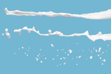 Photo of milk or white liquid splash with drops isolated on black background. Close up view clipart