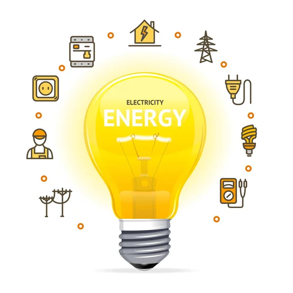 Pojęcie energii elektrycznej z realistyczny szczegółowe 3d Electric Light Bulb. Wektor — Wektor stockowy