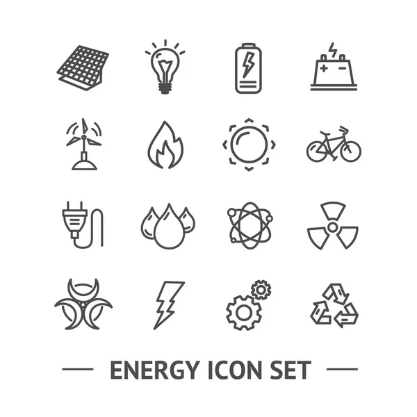 Señales de energía Conjunto de iconos de línea delgada negra. Vector — Archivo Imágenes Vectoriales