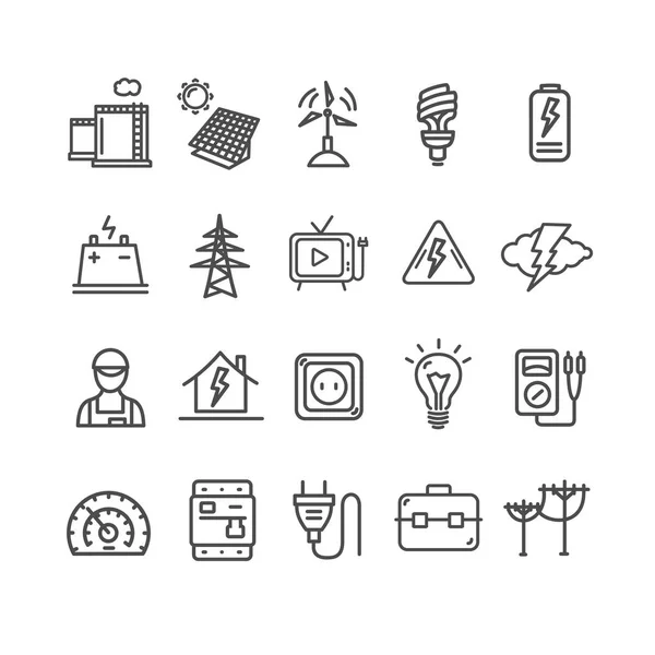 Elektriciteit tekenen zwarte dunne lijn Icon Set. Vector — Stockvector