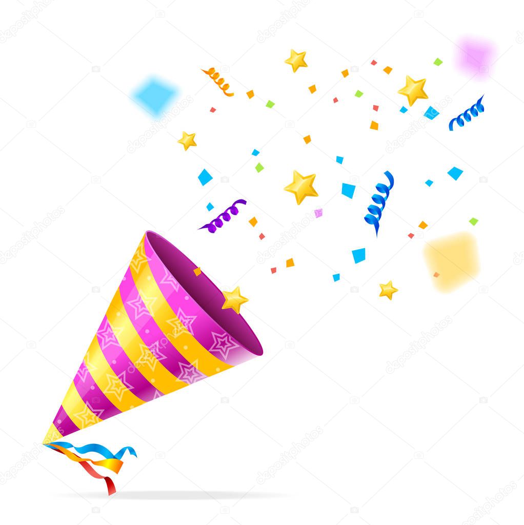 Party Hat and Confetti Background Card. Vector