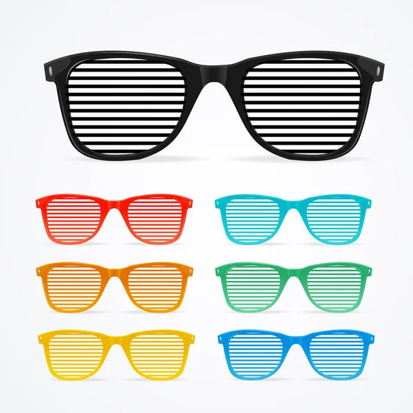 Okulary przeciwsłoneczne paski kolorowy zestaw Retro koncepcja. Wektor — Wektor stockowy