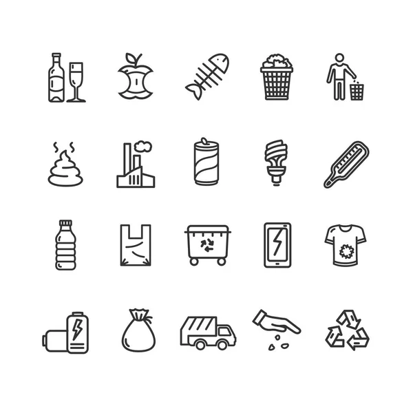 Trash Signs Black Thin Line Icon Set Include Paper Bag — Stock Vector