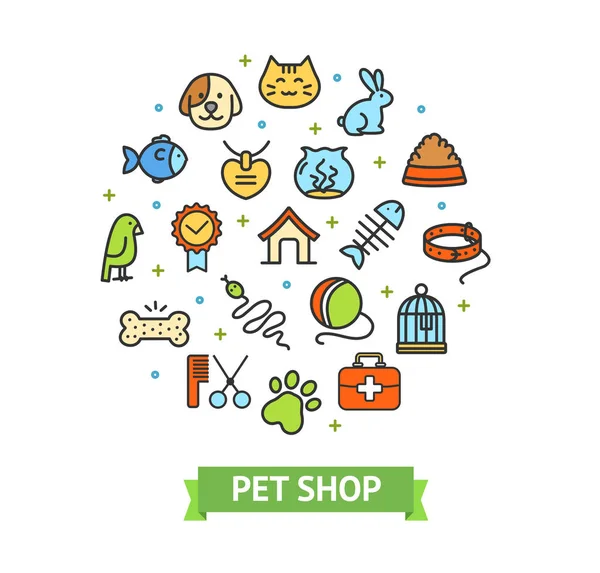 Pet Shop Signs Round Design Template Thin Line Icon Concept. Vektor - Stok Vektor