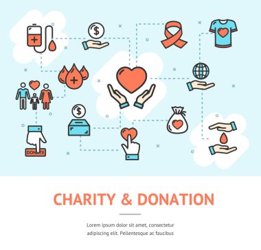 Hayırseverlik bağış afiş yatay. Vektör