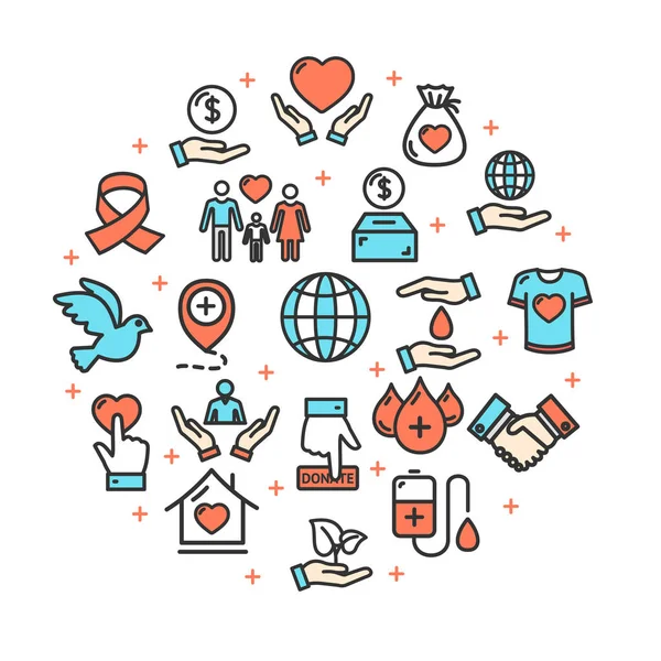 Tasarım şablonu ince çizgi simgesini konsepti yuvarlak bağış işaretler. Vektör