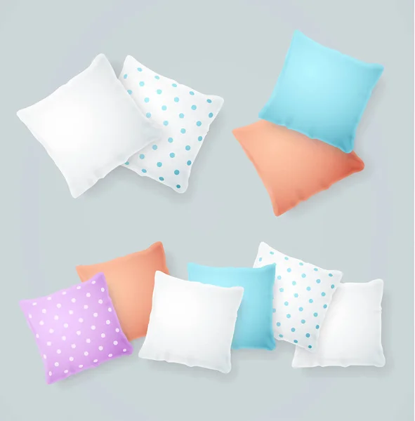 Realista detallada 3d color y almohadas blancas conjunto. Vector — Vector de stock