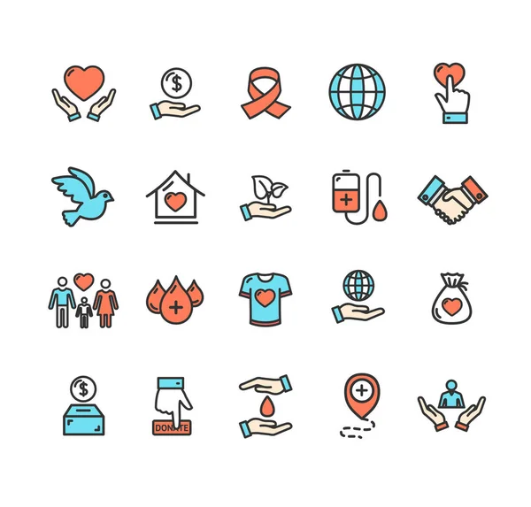 Donation Signs Color Thin Line Icon Set. Vector — Stock Vector
