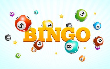 Gerçekçi detaylı 3d Loto Bingo kavramı kartı arka plan. Vektör