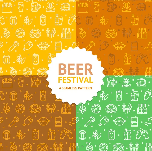 啤酒和酒节标志无缝模式背景集。向量 — 图库矢量图片