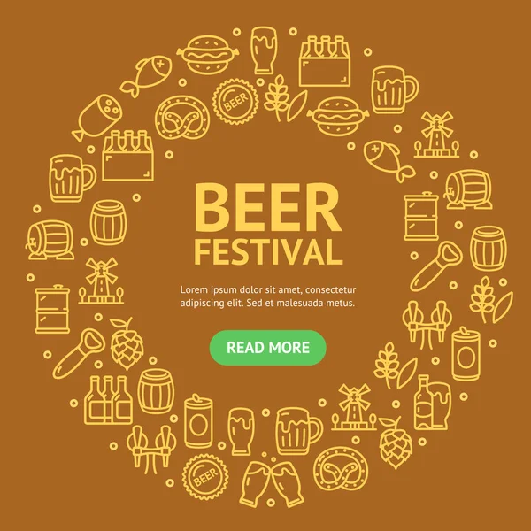 啤酒和酒节标志圆形设计模板薄线图标概念。向量 — 图库矢量图片