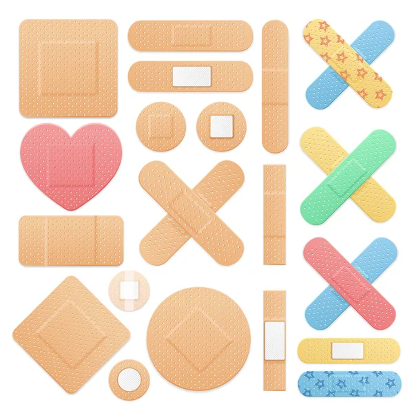 Realistic Detailed 3d Color Aid Pland Plaster Medical Patch Set. Вектор — стоковый вектор