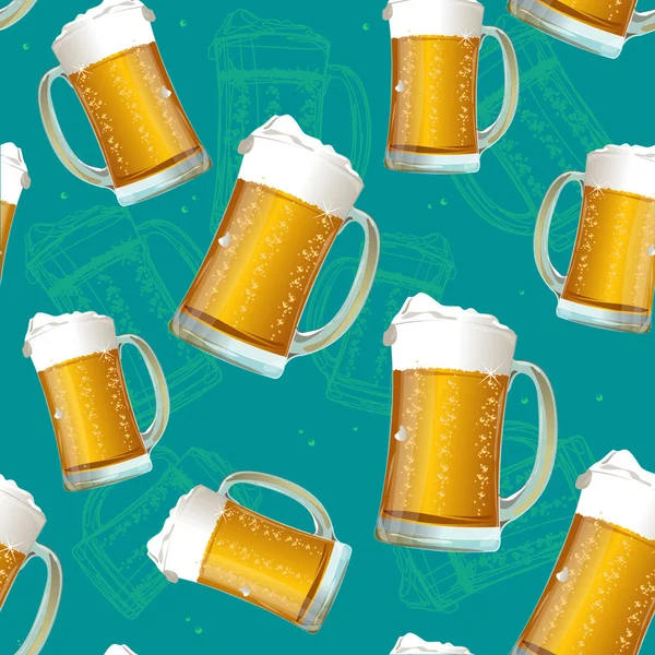 Refleic Detailed 3d Beer Cug Seamless Pattern. Вектор — стоковый вектор