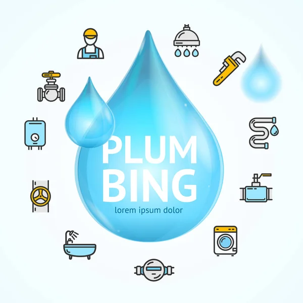 Plumbing Concept with Blue Water Droplet. Vector — Stock Vector