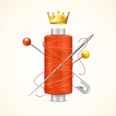 Realistic Detailed 3d Thread Concept with Needle and Pin. Vector clipart