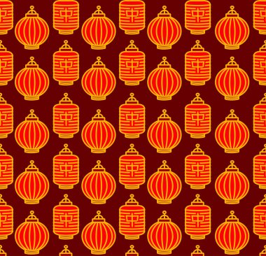 Çince Geleneksel fenerler Dikişsiz desen arka plan. Vektör