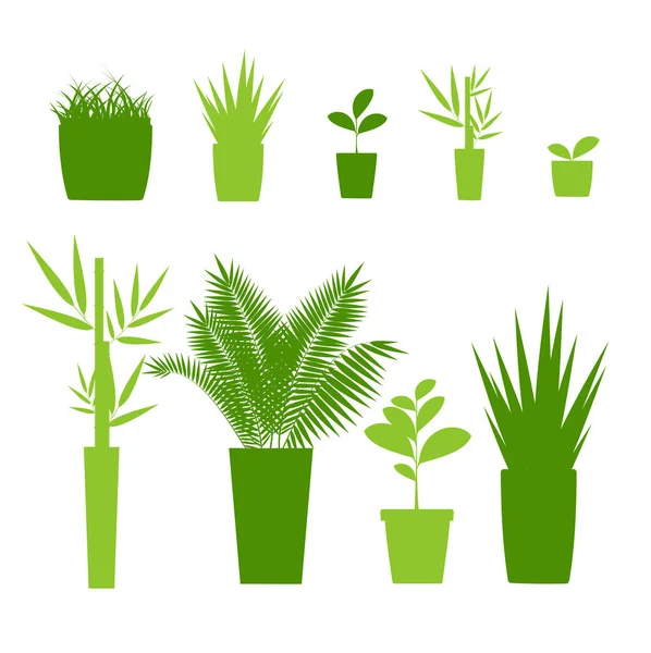 Groene silhouet of Contour kamerplant Pot Set. Vector — Stockvector