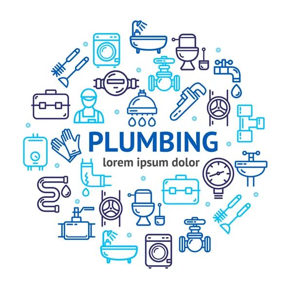 Plumbing Signs Round Design Template Thin Line Icon Concept. Vector — Stock Vector